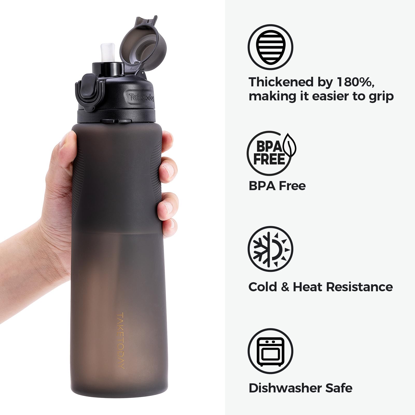 TakeToday Collapsible Water Bottles, Foldable for Travel, 32oz, Black