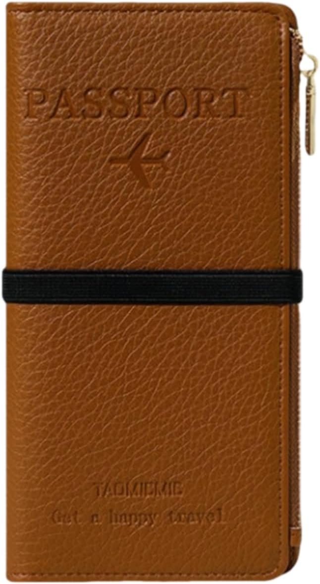 RFID-Blocking Leather Travel Wallet & Passport Holder with Zipper Pocket, Card Slots, and Phone Compartment – Waterproof Travel Organizer for Women & Men. TG-1 (Brown)
