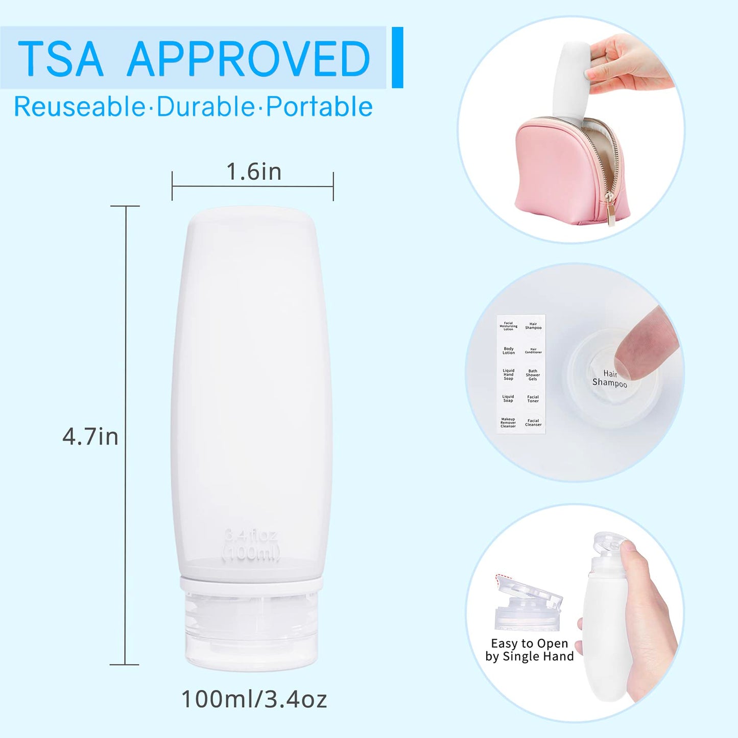 Silicone Travel Bottles for Toiletries TSA Approved Travel Size Containers Set 4 Pack Portable Leak