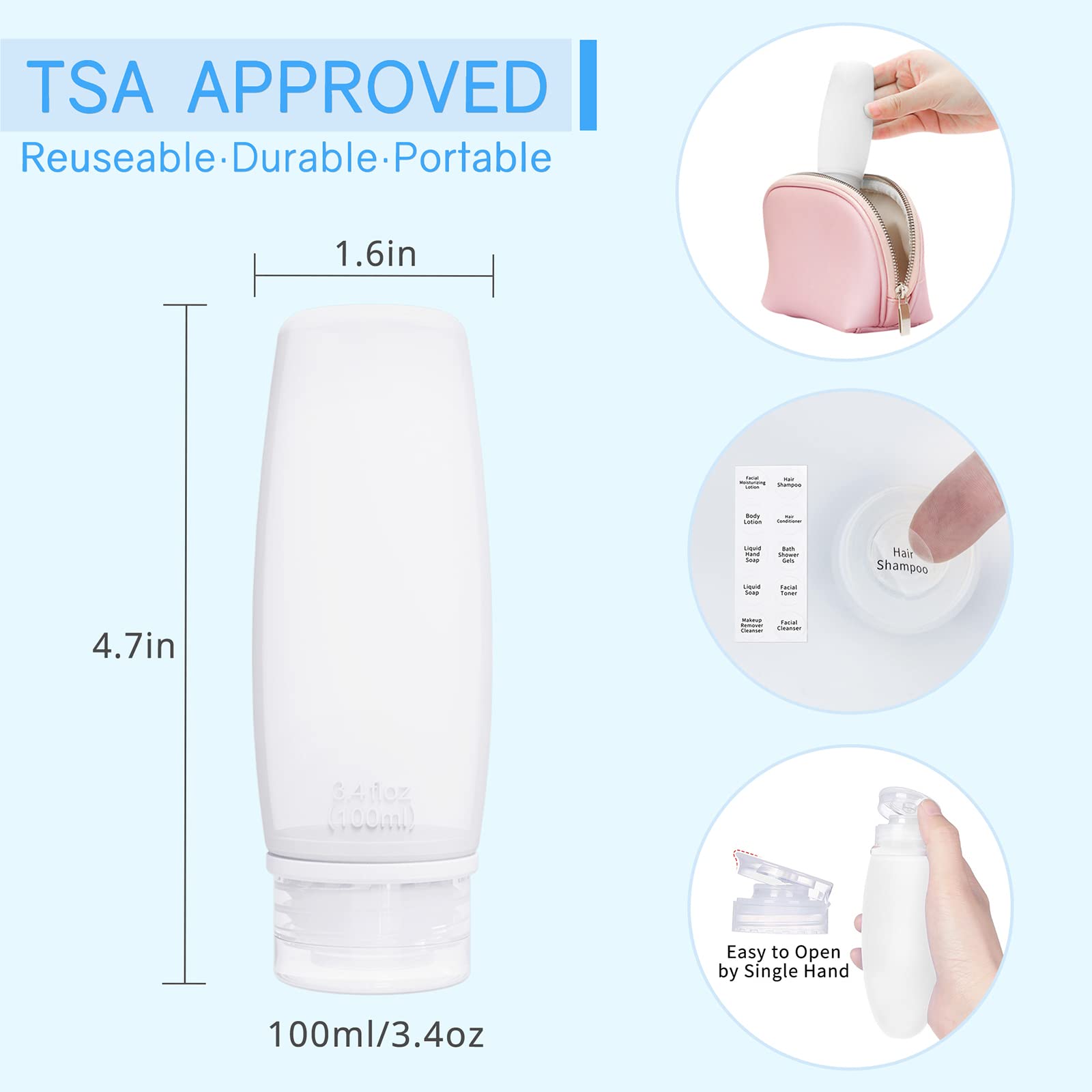 Silicone Travel Bottles for Toiletries TSA Approved Travel Size Containers Set 4 Pack Portable Leak