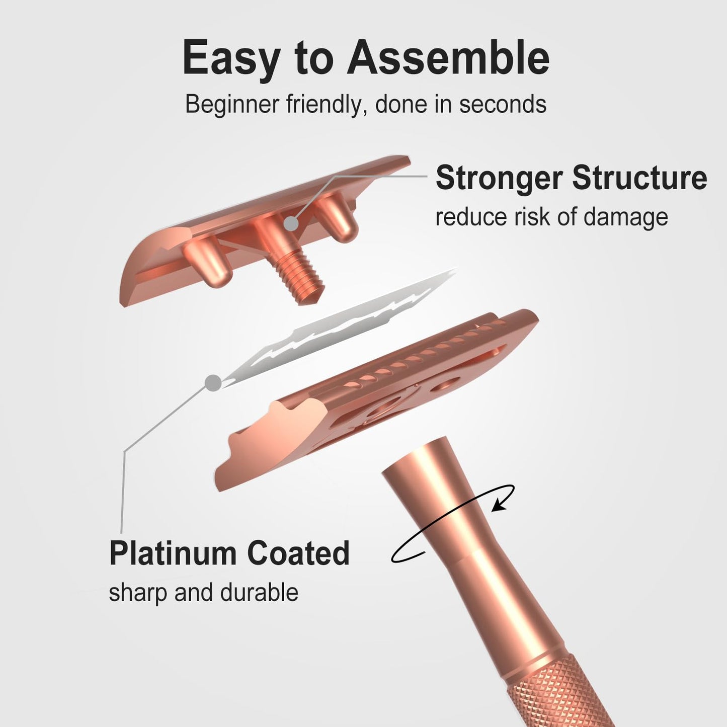 Safety Razor, Single Blade Razors for Women, Reusable Metal Razor, with 10 Double Edge Blades, Smooth Close Gentle Shave, Plastic Free, Rose Gold