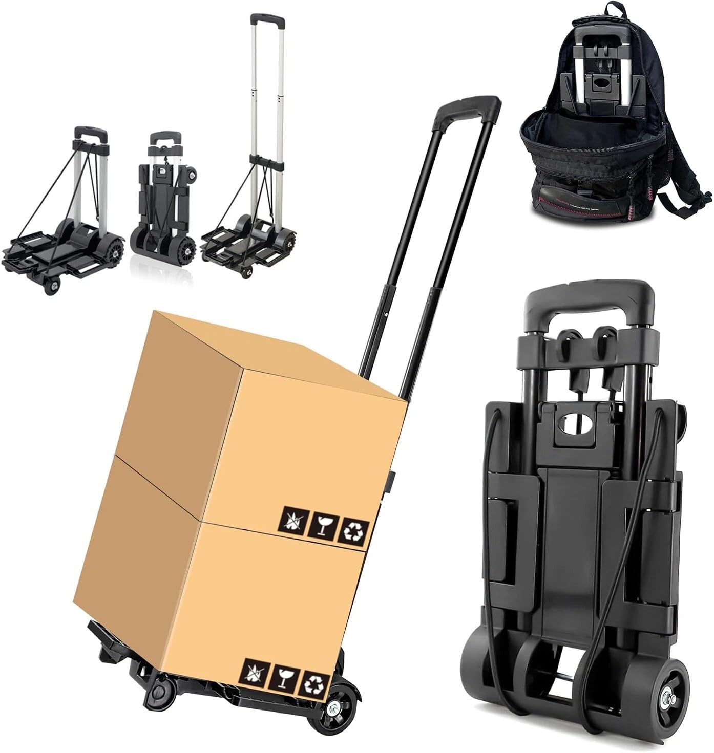 Folding Hand Truck Dolly Cart with Upgraded Tank Wheels, 70 lbs Capacity Lightweight Portable Platform Trolley, Collapsible Luggage Cart with Bungee Cord for Luggage, Moving, Travel, Shopping, Warehou