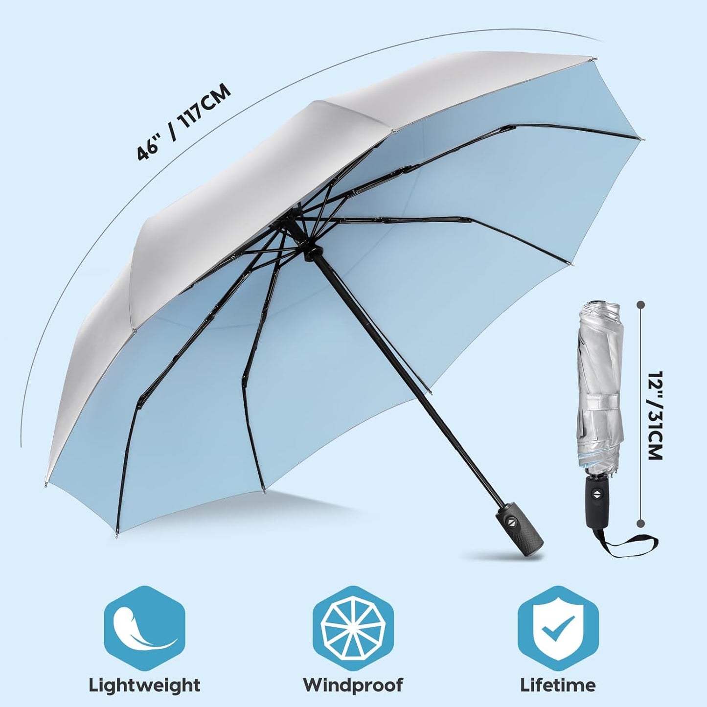 ZOMAKE UV Umbrella for Sun Protection UPF 50+,Travel Compact Sun Umbrellas UV Blocking Small Auto Open Portable for Walking