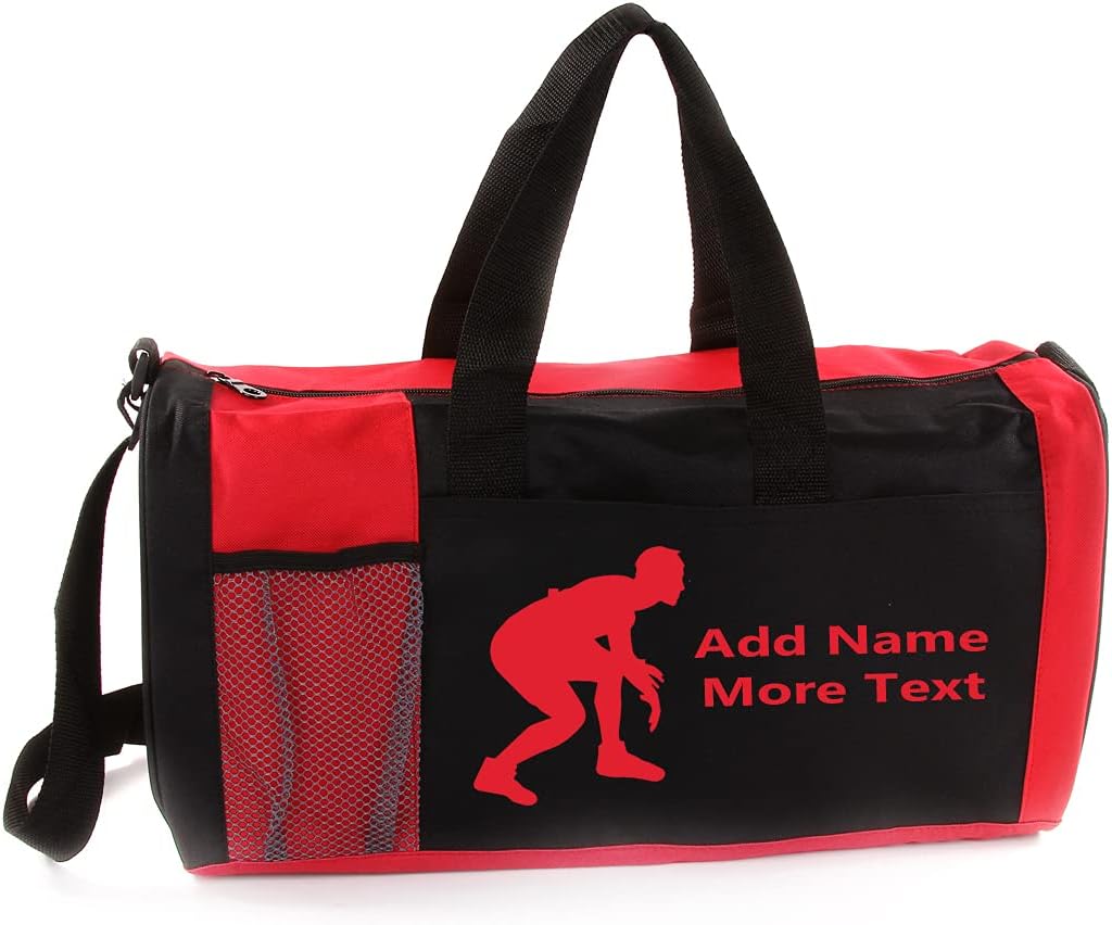 KishKesh Personalized Kids Sports Duffel Bag – Ideal for Wrestling, Gym, Travel, Training & Workout – Durable, Costumizable Name & Text – Red, 18" x 10" x 8"