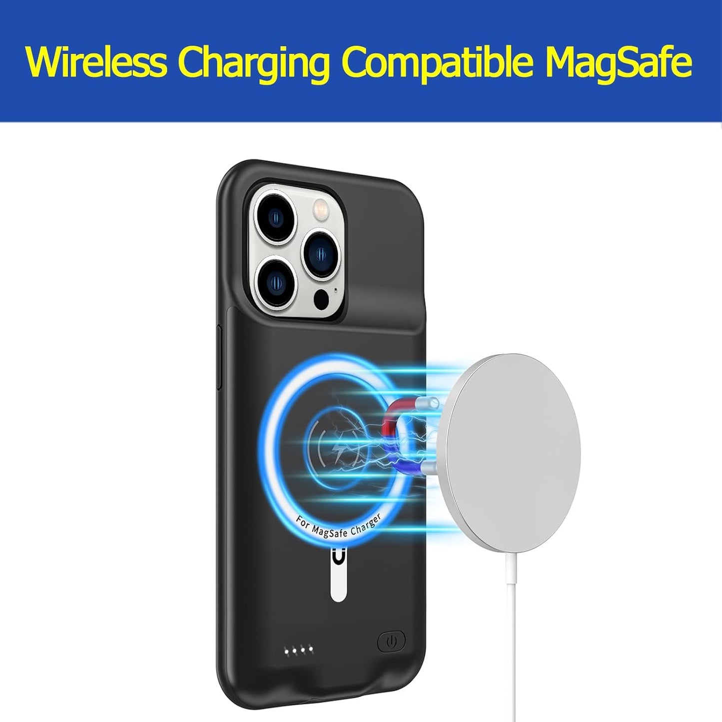 Battery Case for iPhone 13 Pro, Enhanced 10000mAh Portable Protective Wireless Charging Case Support Carplay Compatible with iPhone 13 Pro (6.1 inch) Rechargeable Extended Battery Charger Case (Black)