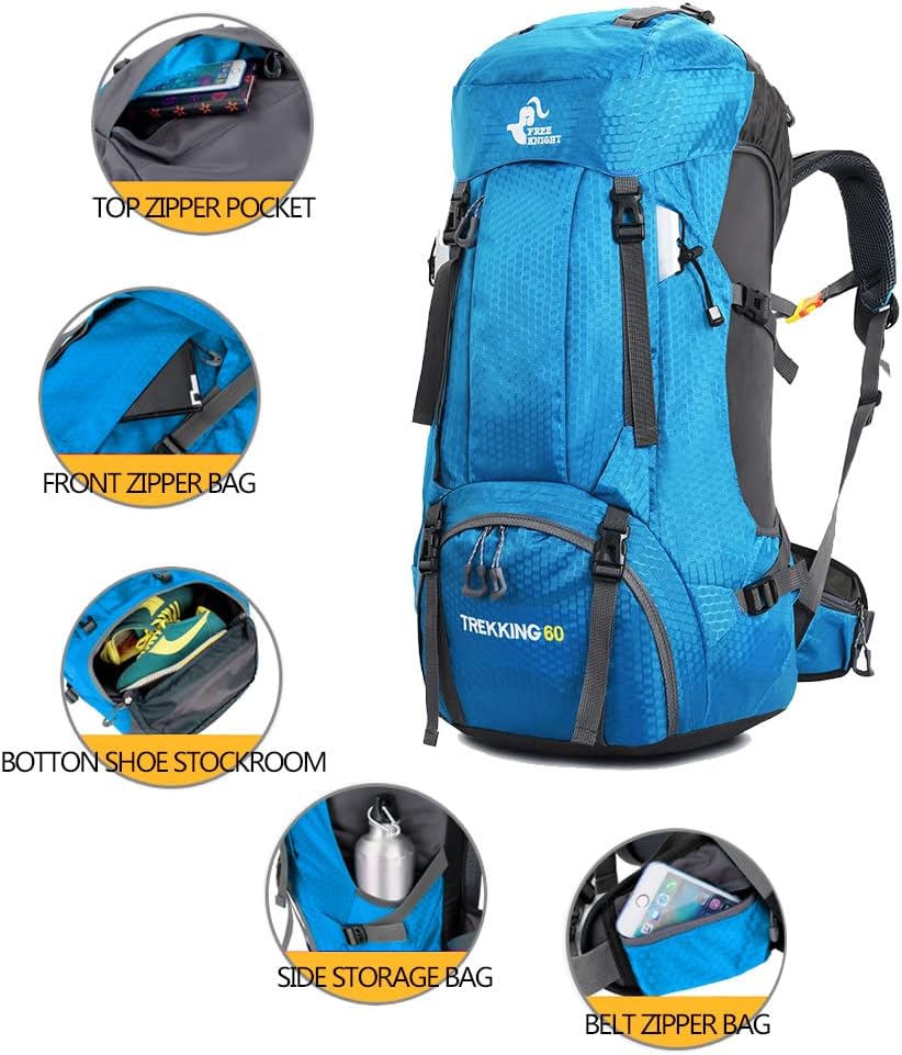 Bseash 60L Waterproof Hiking Camping Backpack with Rain Cover, Large Outdoor Sport Travel Daypack Rucksack for Climbing