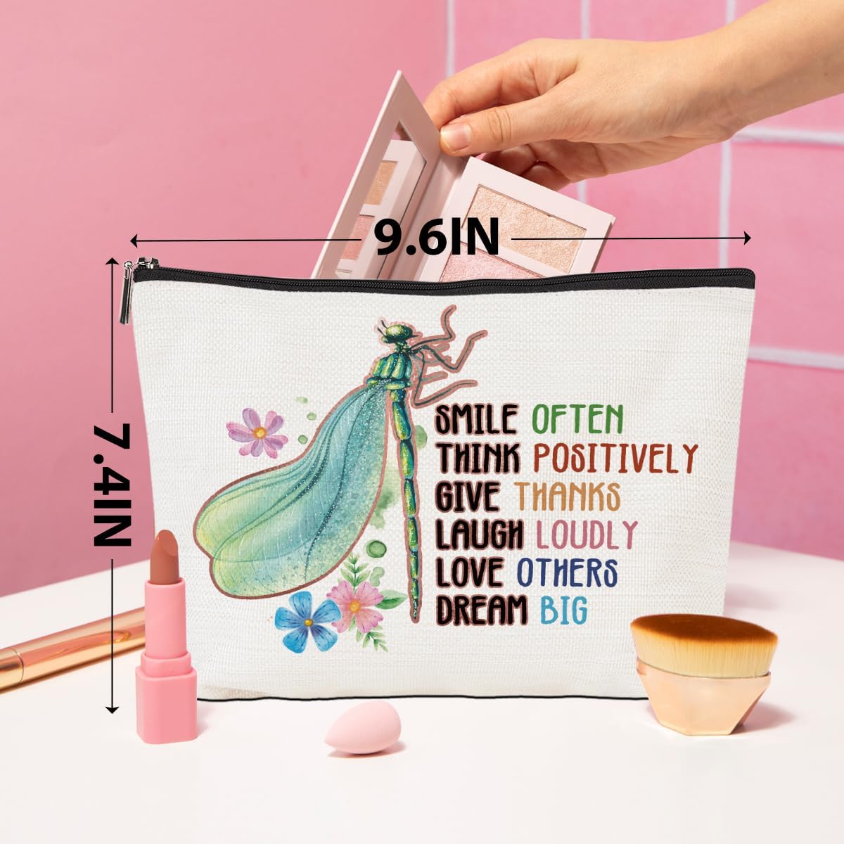 Inspirational Gifts for Women Dragonfly Makeup Bag Mental Health Awareness Positive Affirmation Gifts for Her Girls Therapist Psychologist Self Care Toiletry Bag Zipper Pouch for Christmas Birthday