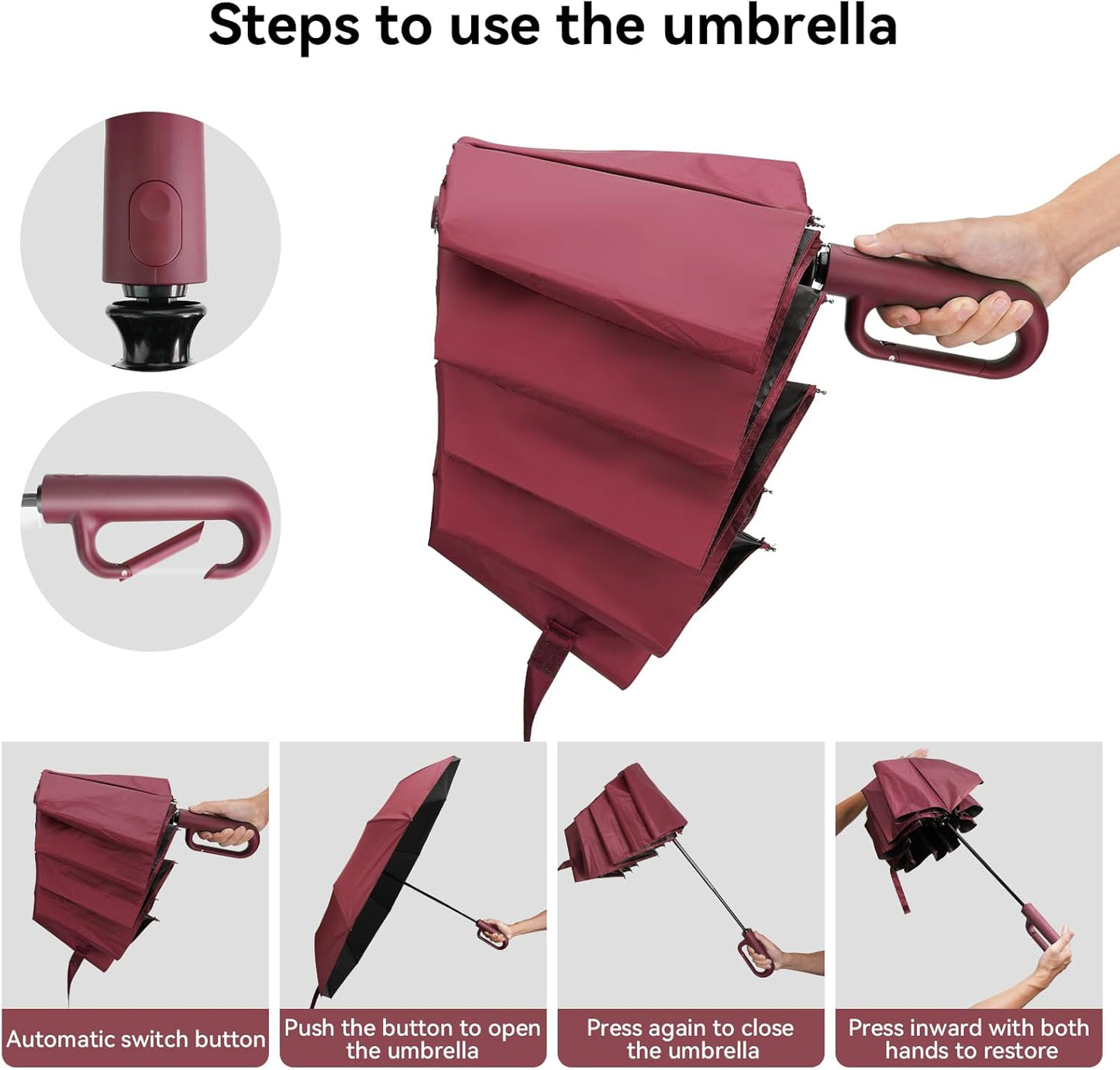 Folding & Inverted Umbrella, Outdoor Travel Umbrella, 46 Inch Portable Reverse Folding Umbrella，Windproof Folding Umbrella for Men and Women