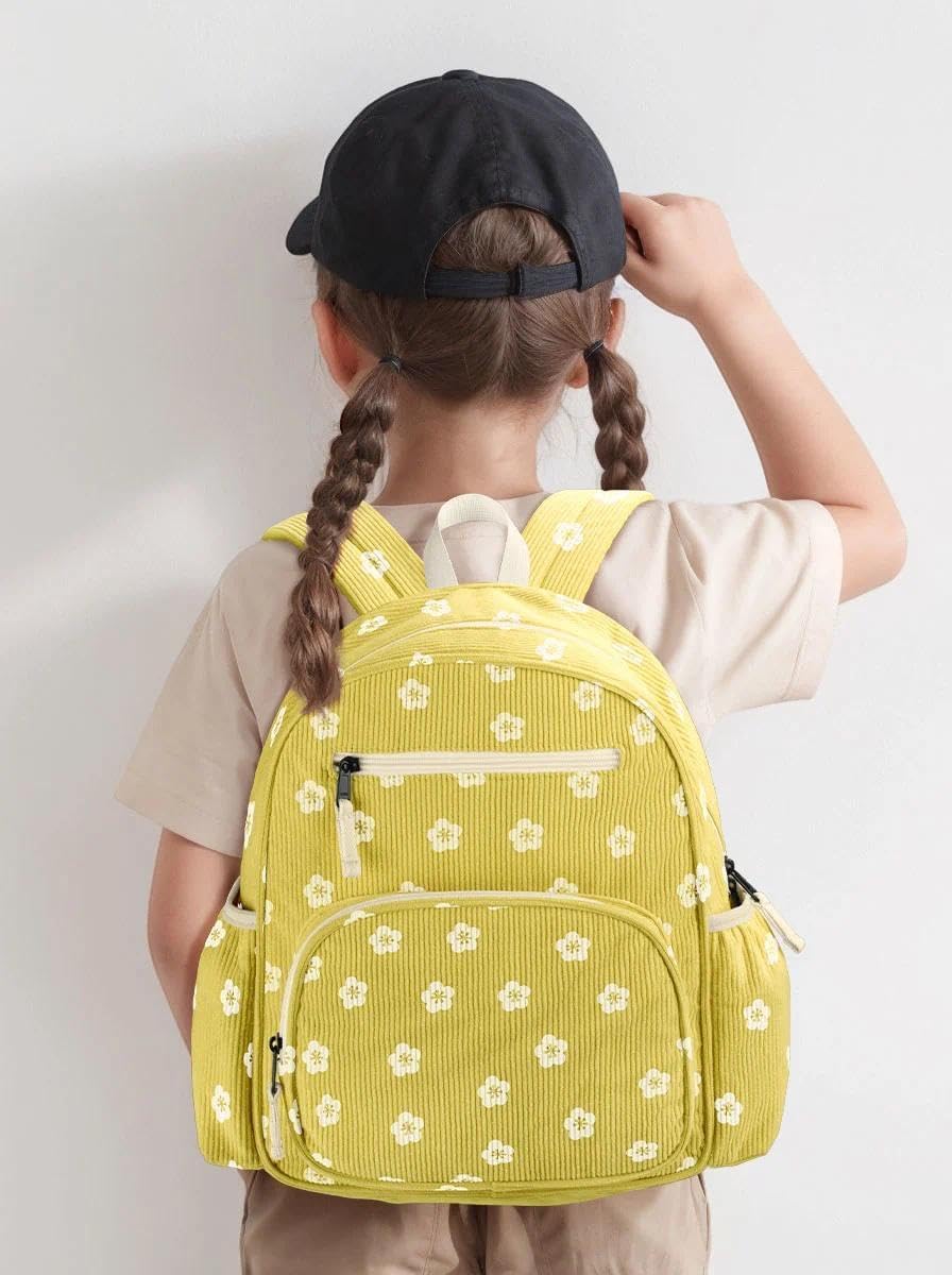 Corduroy Kids Backpack for Girls, Girls Backpack 5-9, Kindergarten Elementary School Bookbag for Girl 15.3" H Fit Folder