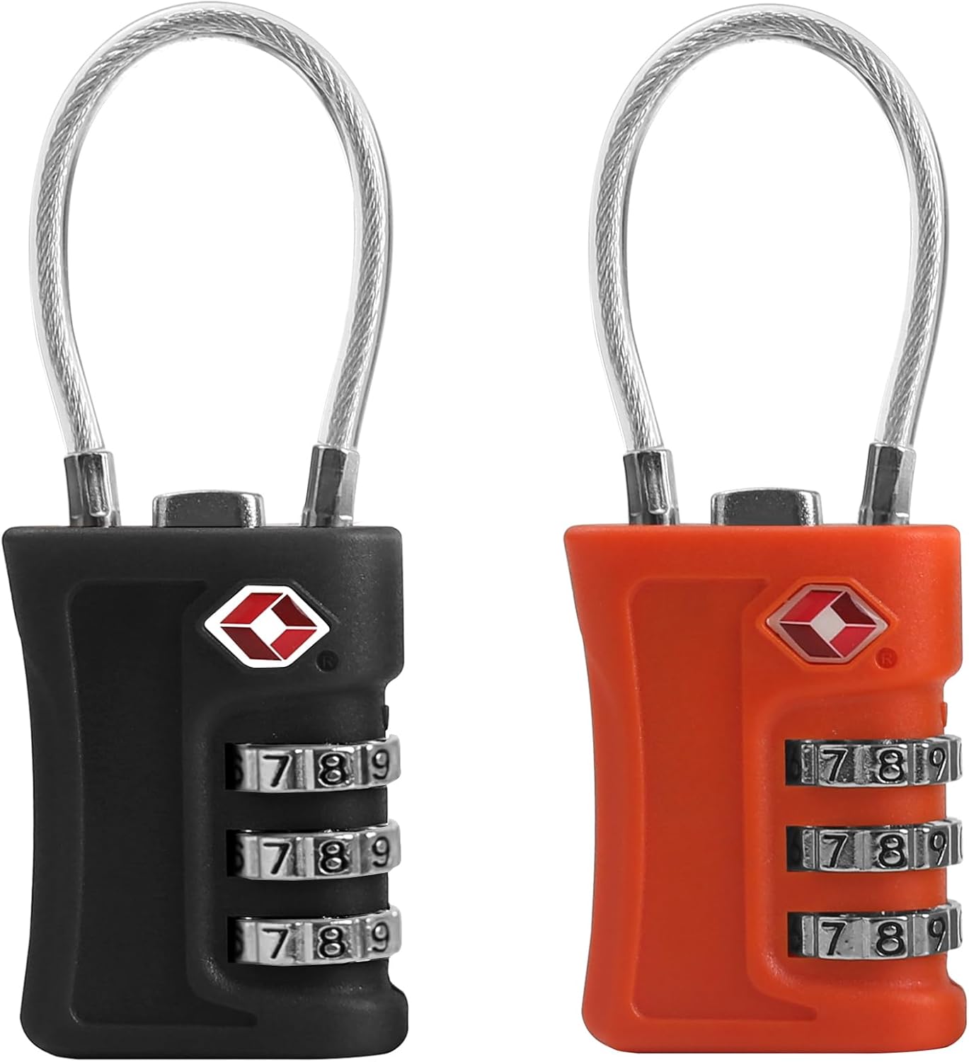Luggage Locks TSA Approved 2 Pack, Small Padlock Combination, TSA Locks for Luggage, Travel Combo Padlock with Code, for Suitcase, Backpack Zipper, Locker, Gun Case (Black+Orange)