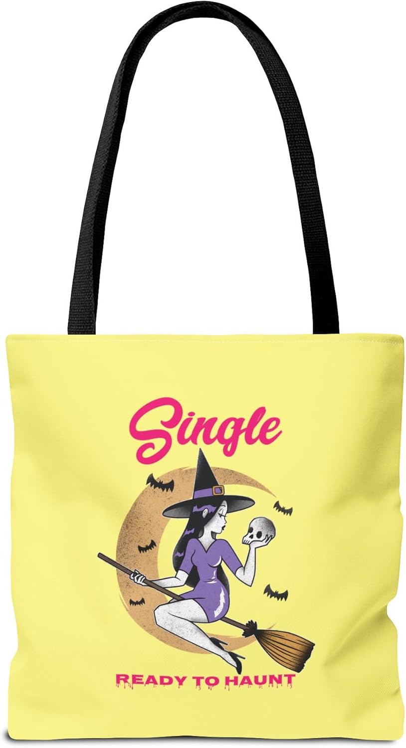 Single and Ready to Haunt Tote Bag, Halloween Tote for Singles, Witchy Accessories, Breakup Gift for Her, Fall Vibe Tote