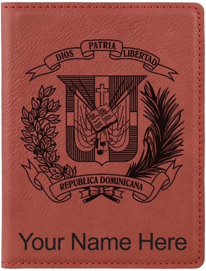 LaserGram Faux Leather Passport Holder, Coat of Arms Dominican Republic, Personalized Engraving Included (Burgundy)