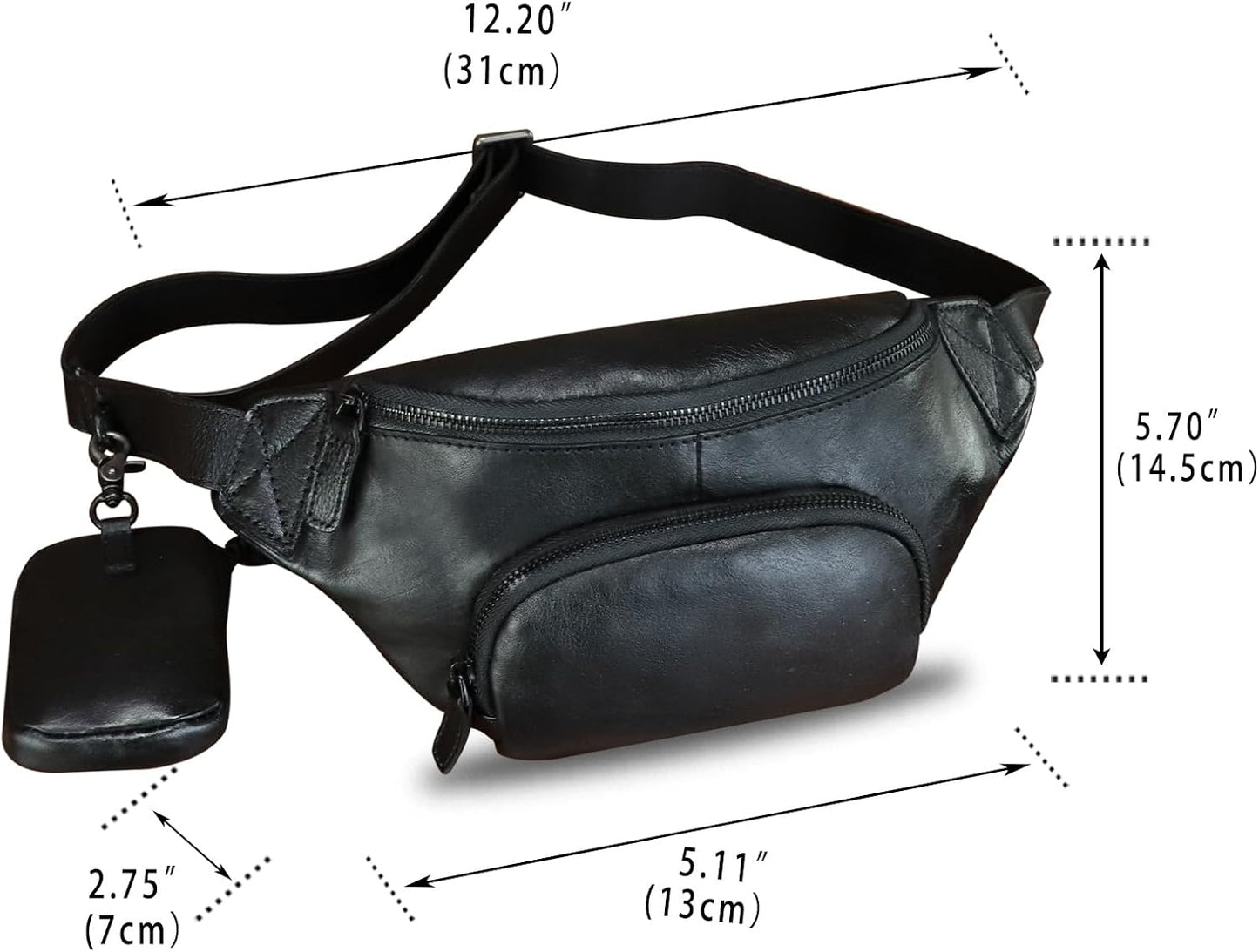 Genuine Leather Waist Bag Hip Bag Fanny Packs for Women and Men Real Leather Fanny Bag Sling Bag Crossbody Bags Chest Purses (Black)