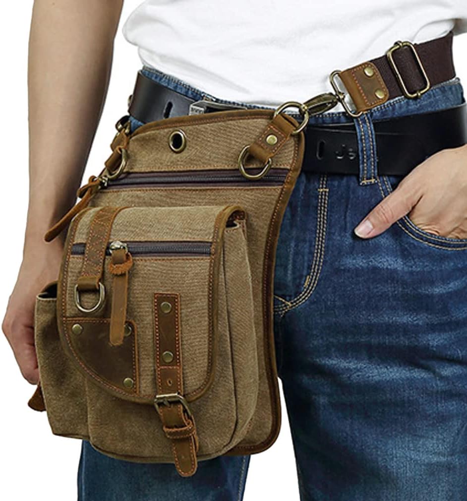 Leather Waist Pack Drop Leg Bag for Men Women Belt Bumbag Multi-Purpose Motorcycle Bike Outdoor Sports Tactical Cycling Riding Hiking Camping Pouch