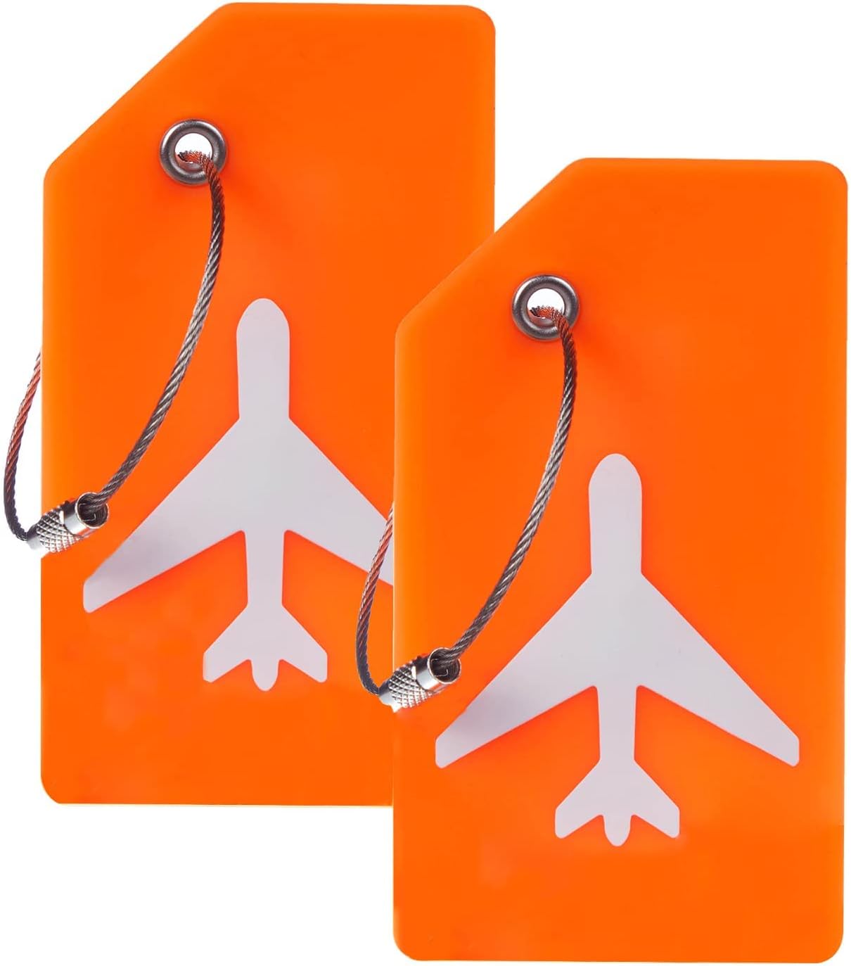 Gostwo 2 Pack Silicone Luggage Tags for Suitcases, 26 Initial Letter Baggage Labels Handbag School Bag Suitcase Instrument Tag with Stainless Steel Loop(Orange)(Airplane)