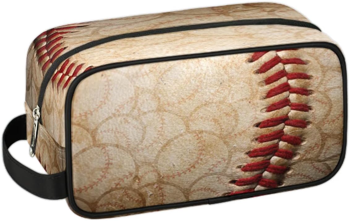 Vintage Baseball Travel Toiletry Bag Kit for Men Sports Cosmetic Makeup Bag for Boys Waterproof Shaving Bag Hanging Wash Bag Organizer for Toiletries Accessories