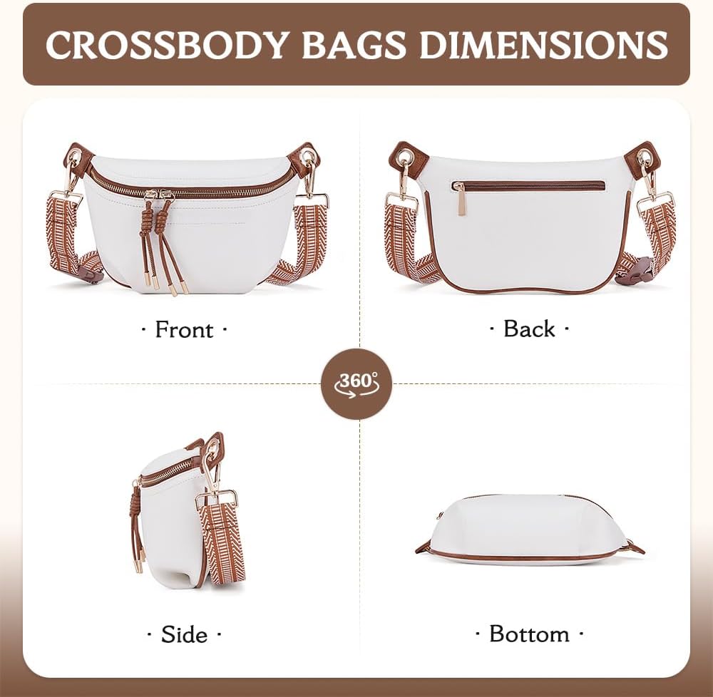 HKCLUF Fanny Pack Crossbody Bags for Women Pu Leather Belt Bag Waist Pack Causal Chest Bum Bag With 2 Straps
