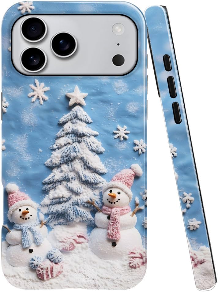 Case for iPhone 17 Pro Max - Slim Fit Anti-Scratch Phone Case for Girl Women - Snowman Winter Christmas Tree (Glossy)