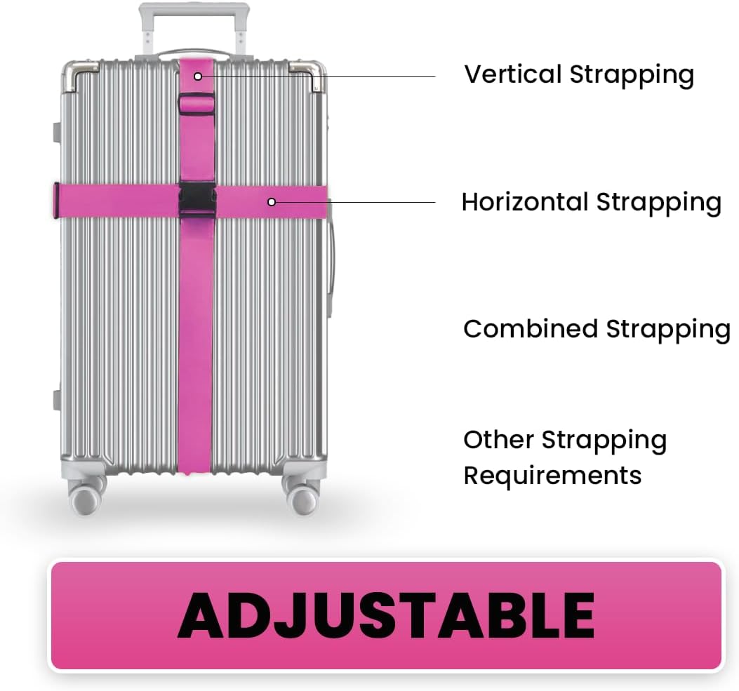 L'AIKEAU Luggage Straps for Suitcases - 4-Pack Travel Belt for Luggage, Backpack Straps, and Bag Straps - Travel Accessories for Suitcase, Suitcase Belt, and Backpack Luggage Strap (Pink)