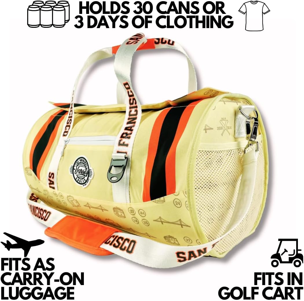 Varsity Cooler San Francisco Travel Party Duffel & Cooler–30 Can Leakproof Insulated Tote Bag, Waterproof Soft compartment for Tailgating, Golf, Beach, Carry-On Luggage, Outdoor Sports