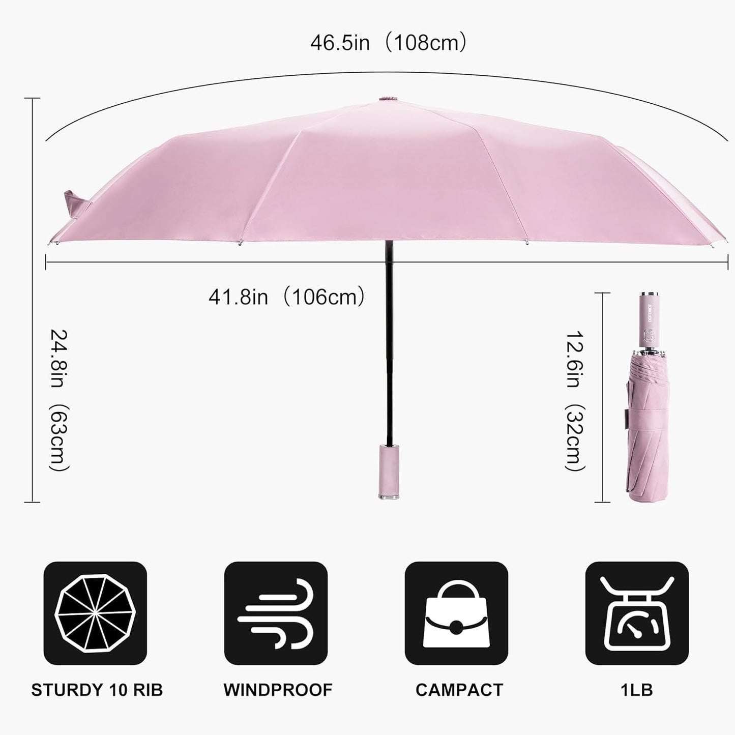 DOFOWOT UV Protection Umbrella for Rain Sun Umbrellas Windproof Anti-Rebound UPF 50+ UV Travel Umbrella Compact for Women Men