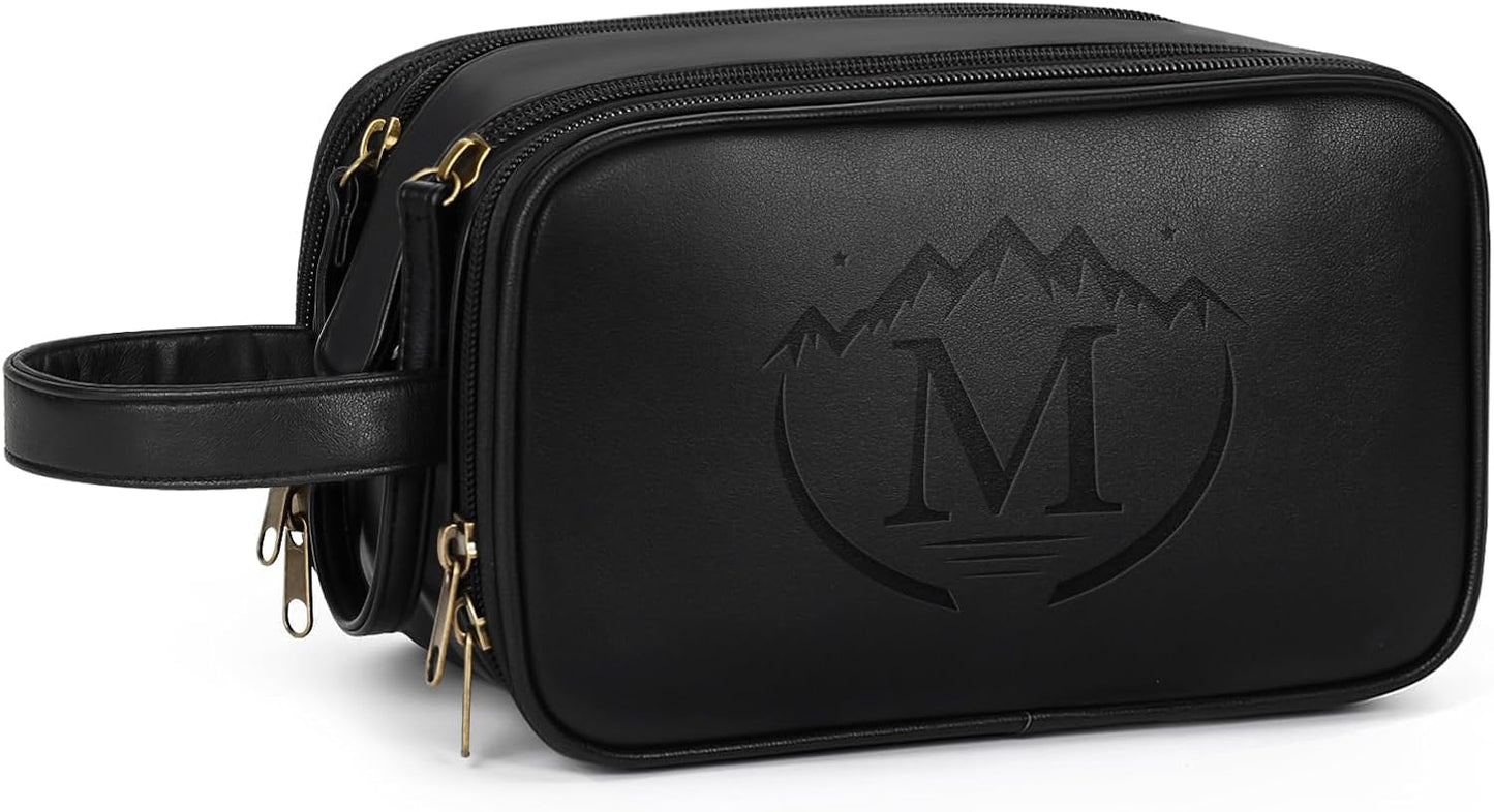 Travel Toiletry Bag for Men,Mens Shaving Bags for Toiletries,Men's Toiletry Travel Bag Leather,Personalized Travel Essentials,Birthday Gifts For Men,Black- M