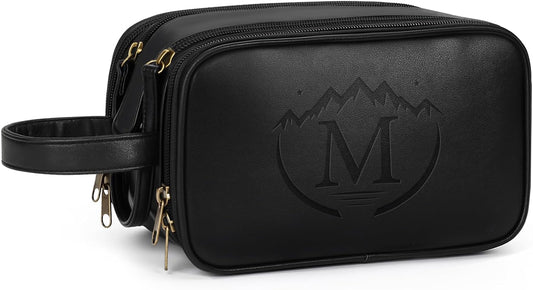 Travel Toiletry Bag for Men,Mens Shaving Bags for Toiletries,Men's Toiletry Travel Bag Leather,Personalized Travel Essentials,Birthday Gifts For Men,Black- M