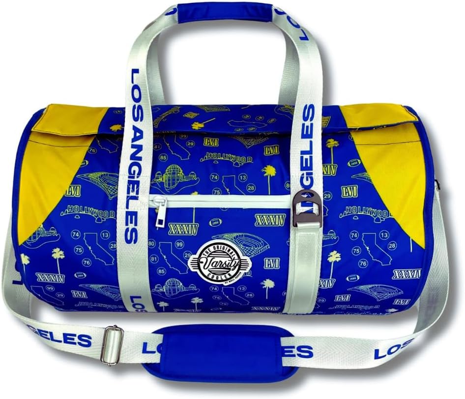 Varsity Cooler Los Angeles Travel Party Duffel & Cooler – 30 Can Leakproof Insulated Tote Bag, Waterproof Soft compartment for Tailgating, Golf, Beach, Carry-On Luggage, Outdoor Sports