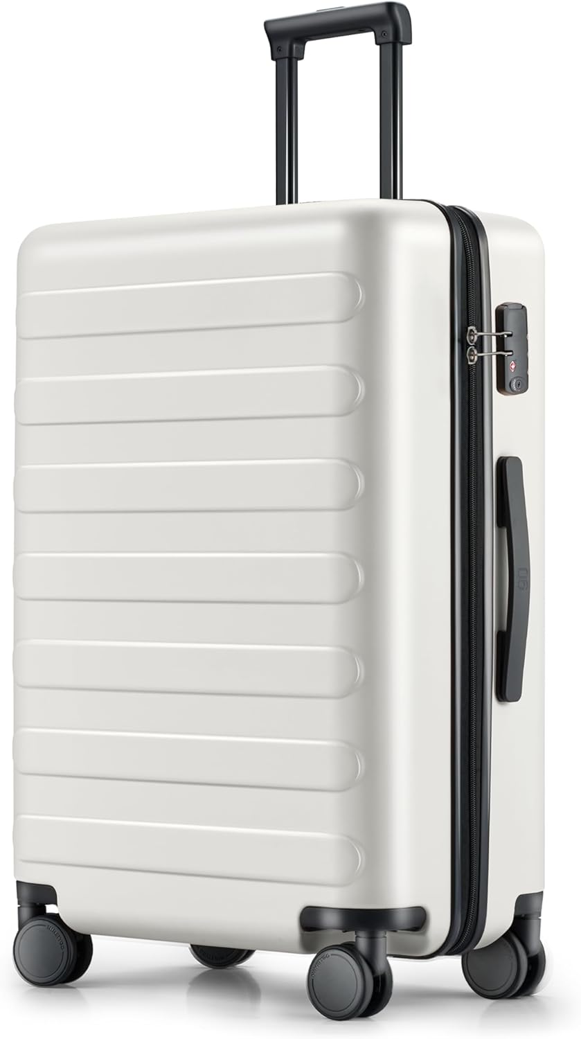 NINETYGO Medium Checked Luggage 24 Inch, Checking In Luggage with Smooth Spinner Wheels, Lightweight, Hard Shell PC Suitcase, Lightweight Travel Luggage, TSA Approved (Lily White, Rhine Basic)