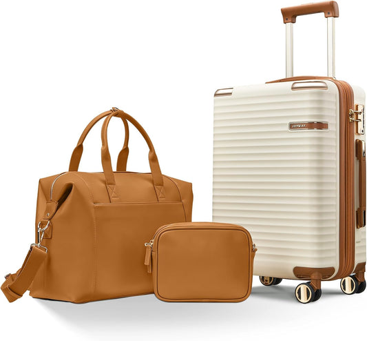 Joyway Expandable Carry on Luggage Sets Airline Approved with TSA Lock, Lightweight Hard Shell 20 Inch Carry-on Suitcase with Spinner Wheels, White