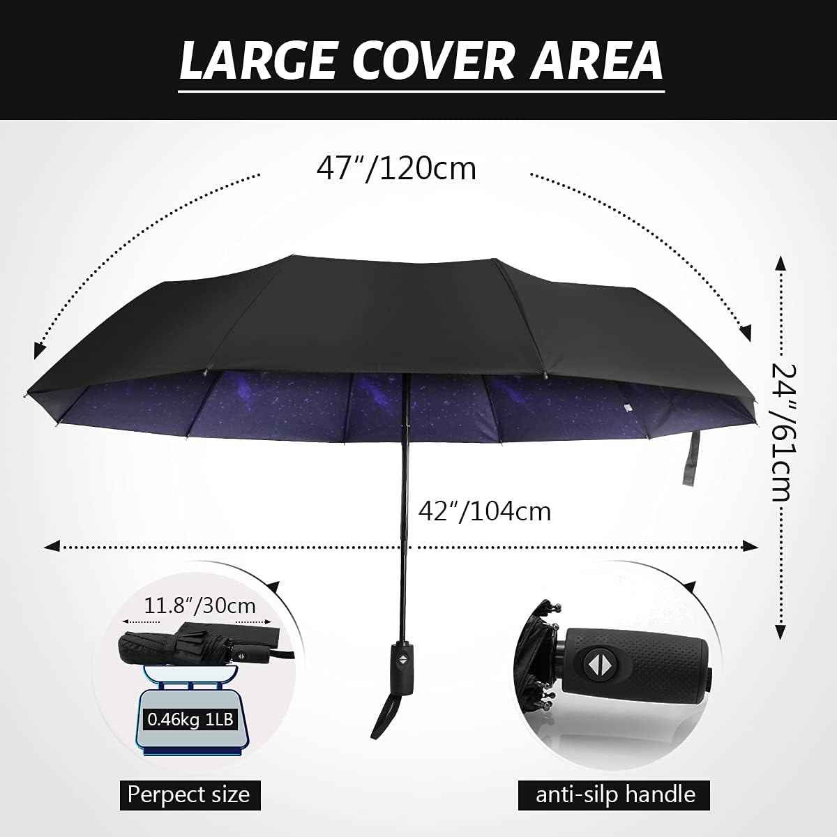 LLanxiry Compact Travel Umbrella, Windproof UV Protection Mini Folding Umbrellas for Rain Small Portable Umbrella for Travel Outdoor Use