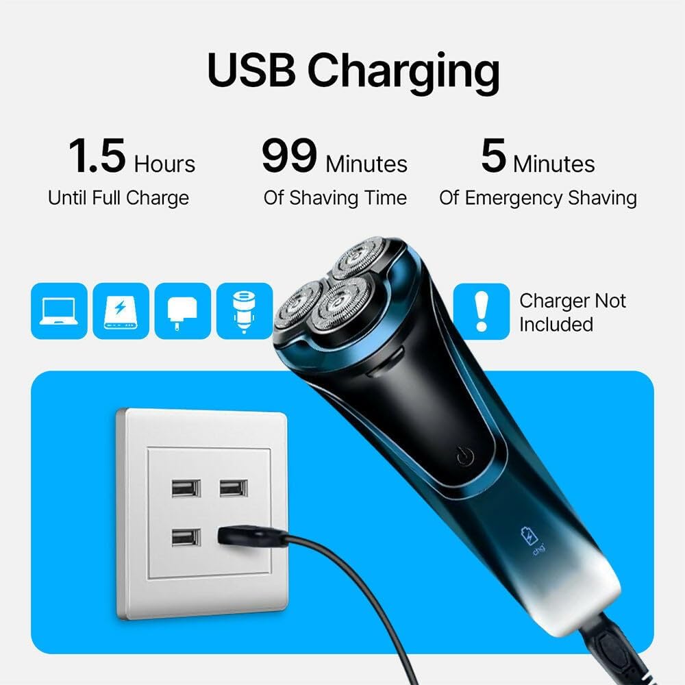 Electric Razor 4d Rotary, Ipx7 Waterproof, 2025 New Rechargeable Facial Electric Razor for Men, Wet & Dry Shaving (1 Set)