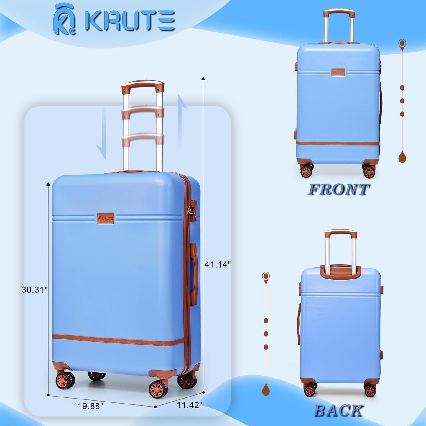 Krute Large Luggage 28 inch Suitcase with TSA Lock PC+ABS Hard Shell Checked Luggages with Spinner Wheels Hard Side Suitcases