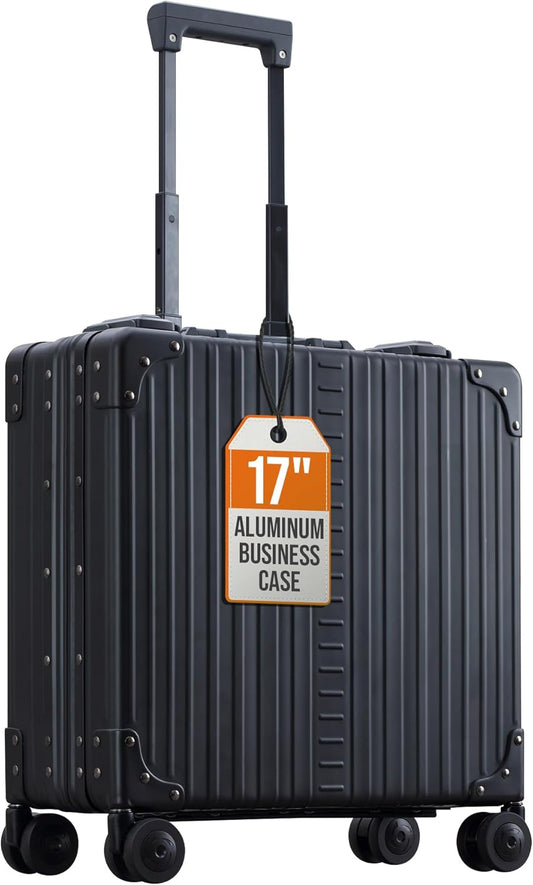 Aleon All Aluminum Lightweight 17" Rolling Laptop Catalog Case, Vertical Opening with TSA Locks & Aircraft-Grade Aluminum Frame