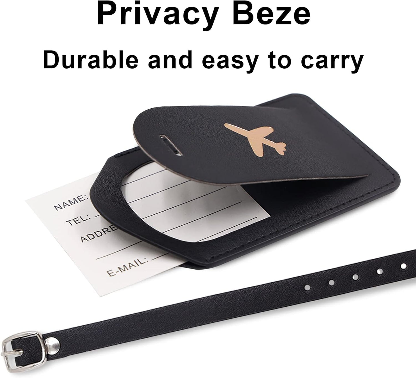Real Leather Wallet RFID Passport Holder with Suitcase Tag Set Card Slots (Black)