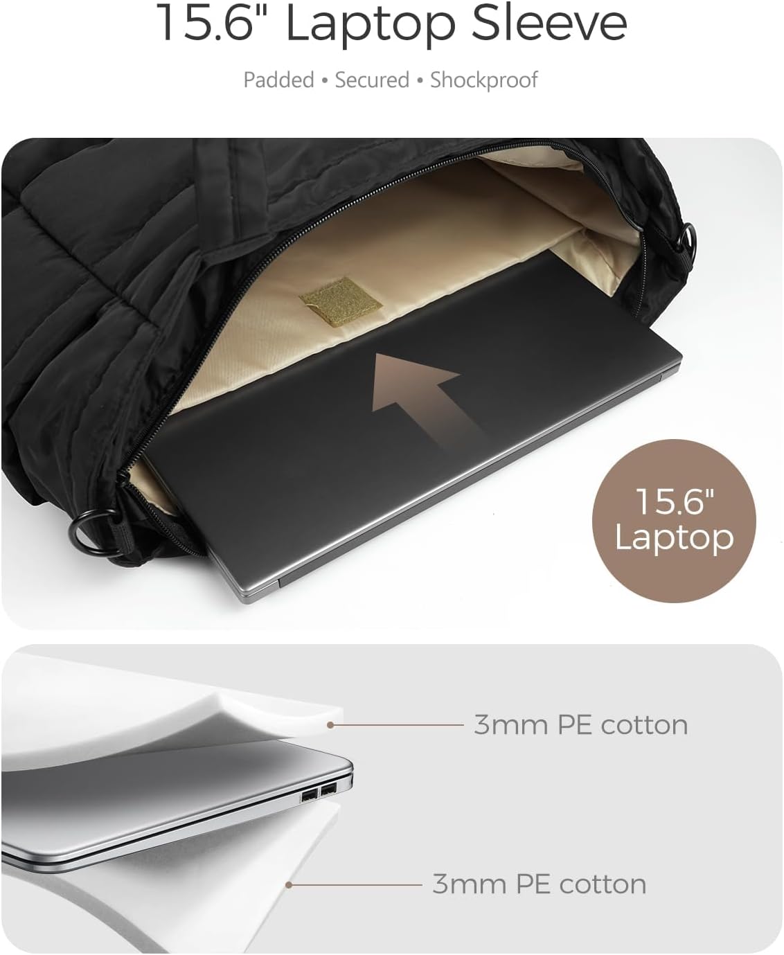 Puffer Tote Bag for Women, Lightweight Quilted Work Purse with Phone Pocket Fits 15.6" Laptop for Nurse Teacher Travel