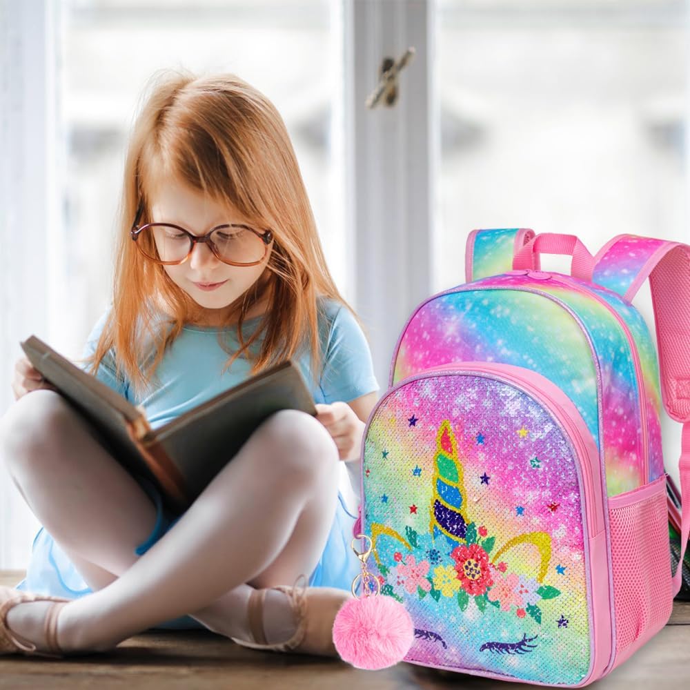 WZLVO Kids Backpack for Girls,Prechool Elementary Kindergarten School Bookbag and Lunch Box