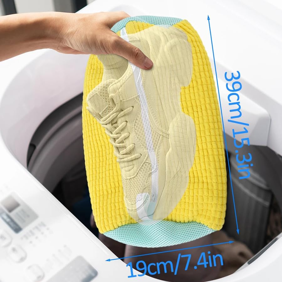 Shoe Washing Machine Bag, Shoe Laundry Bag for Washer and Dryer,360 Degrees Wrap-Around Cleaning,Reusable,Durable Zipper(2 PCS washing bag and 3 Pcs shoe bags(SML)) (Gray)