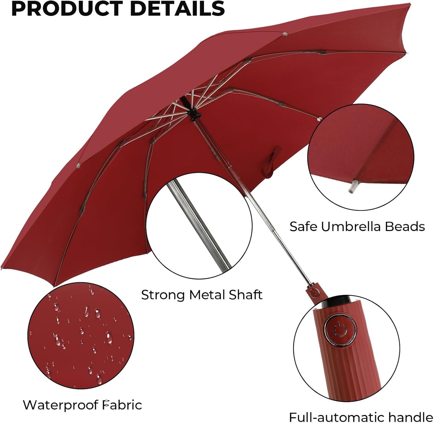 Compact Inverted Travel Umbrella, Automatic Open Close, 9-Rib 46 Inch Windproof Umbrella