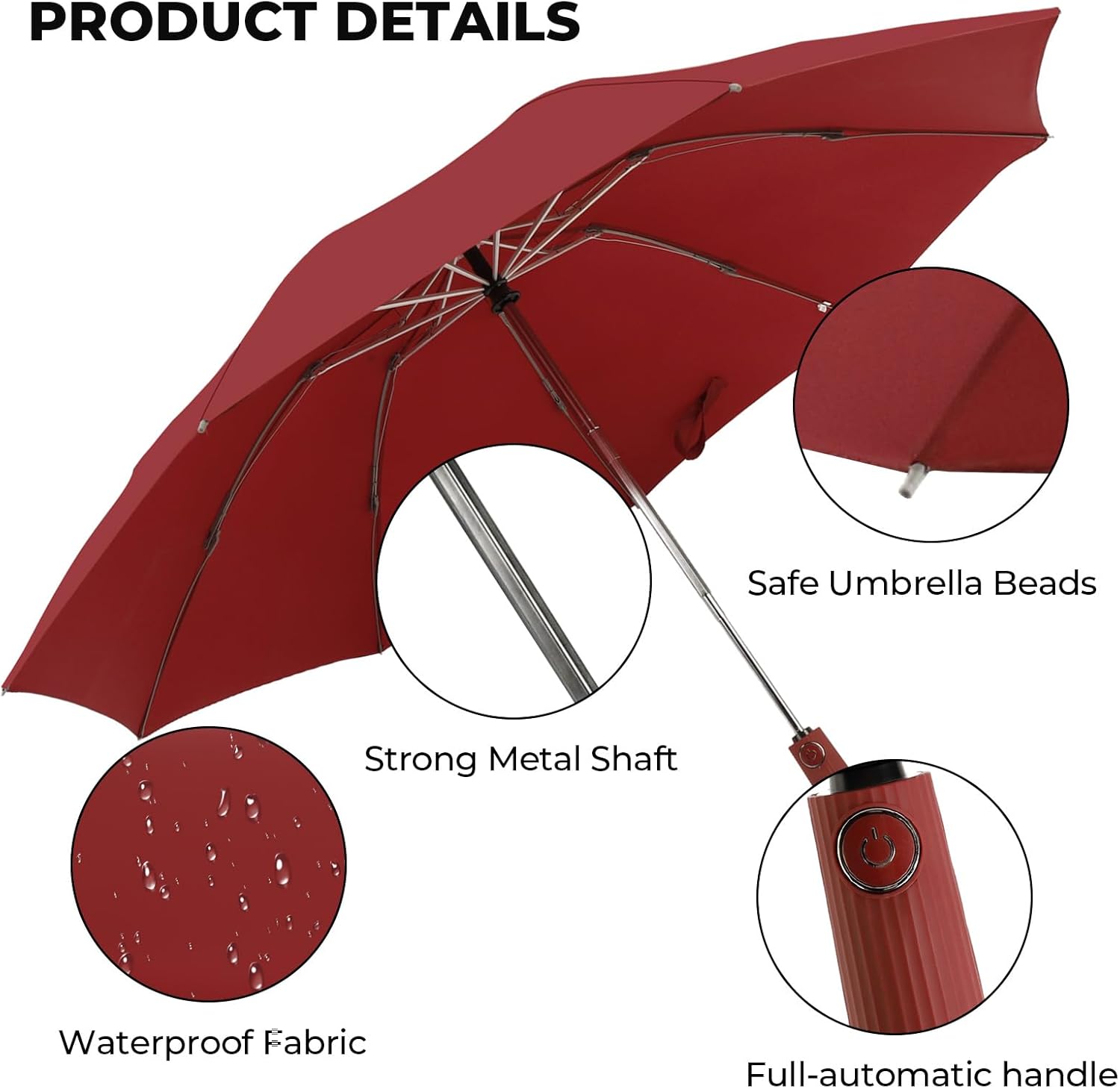 Compact Inverted Travel Umbrella, Automatic Open Close, 9-Rib 46 Inch Windproof Umbrella