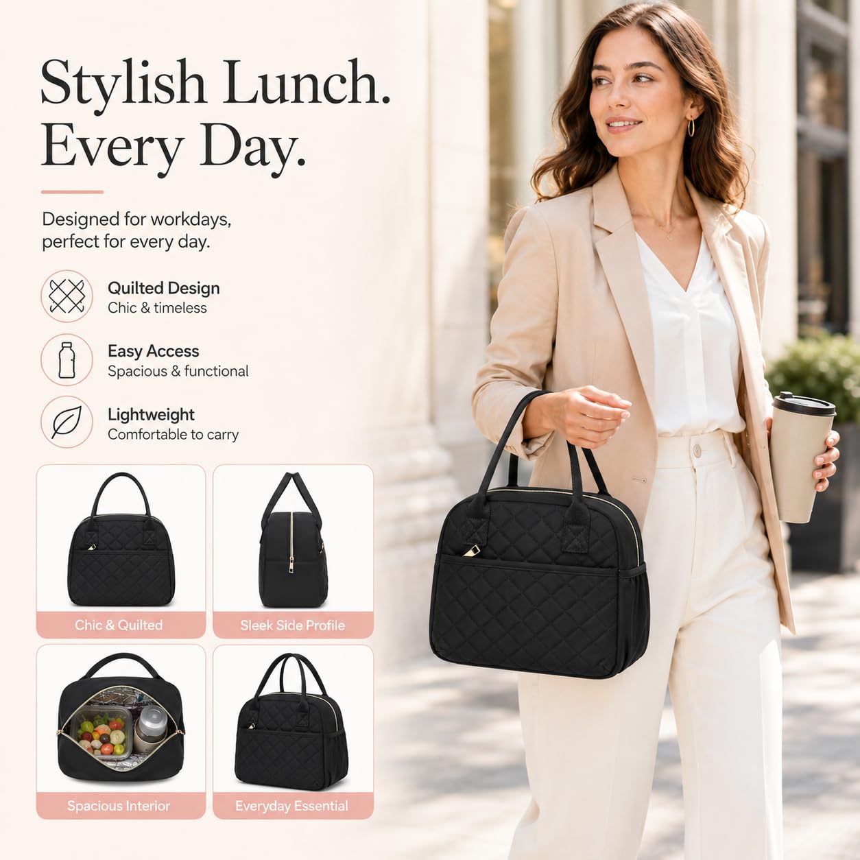 CAMTOP Lunch Box for Women Insulated Lunch Bag Lunchbox Cooler Thermal Leakproof Quilted Reusable