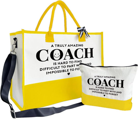 Amazing Coach Tote Bag, Women's Canvas Handbags, Shoulder Beach Bag, Thank You Gift for Female Coach, Gifts for Female Coaches, Canvas Tote Bag With Zipper, Makeup Bag D1