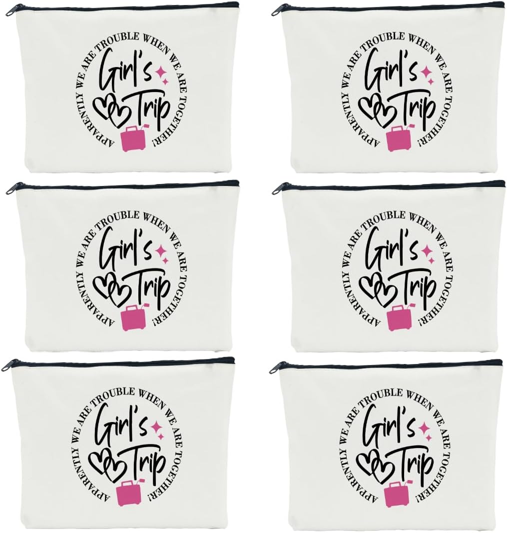 6 Pcs Girls Weekend Gifts for Women Girls Trip Gifts Favors Makeup Bag Cosmetic Bag Bestie Gifts Weekend Bag Coin Purse for Female Lady Girl Daughter Coworker Travel Vacation Christmas Birthday