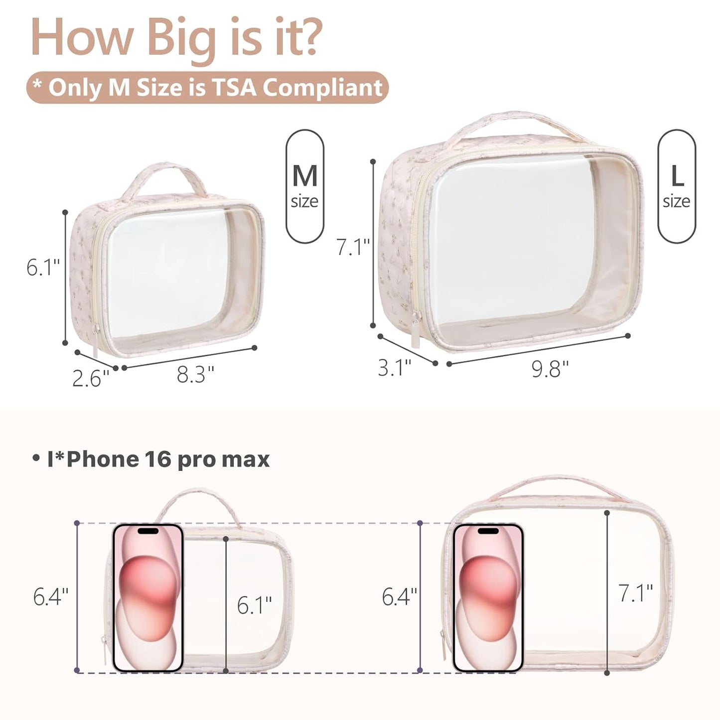 PACKISM Clear Makeup Bag - 2 Pack TSA Approved Toiletry Bag with Handle and 180° Large Opening