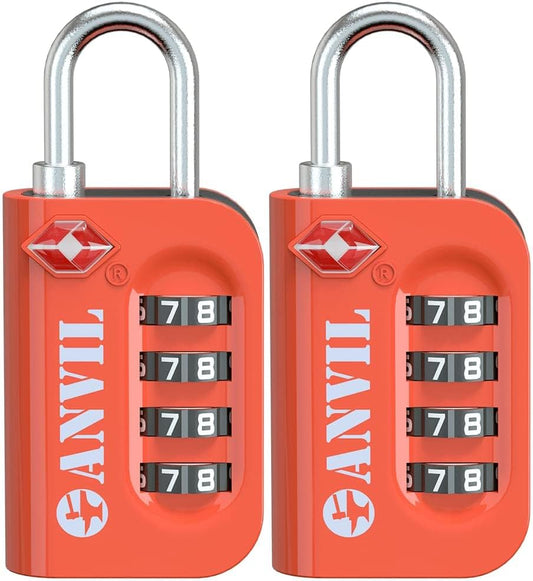 ANVIL TSA Approved Luggage Lock - 4 Digit Combination, 10,000 Combinations, Easy-Read Password Window, Travel Lock for Suitcases, Backpacks, Gym & Student Lockers, Baggage