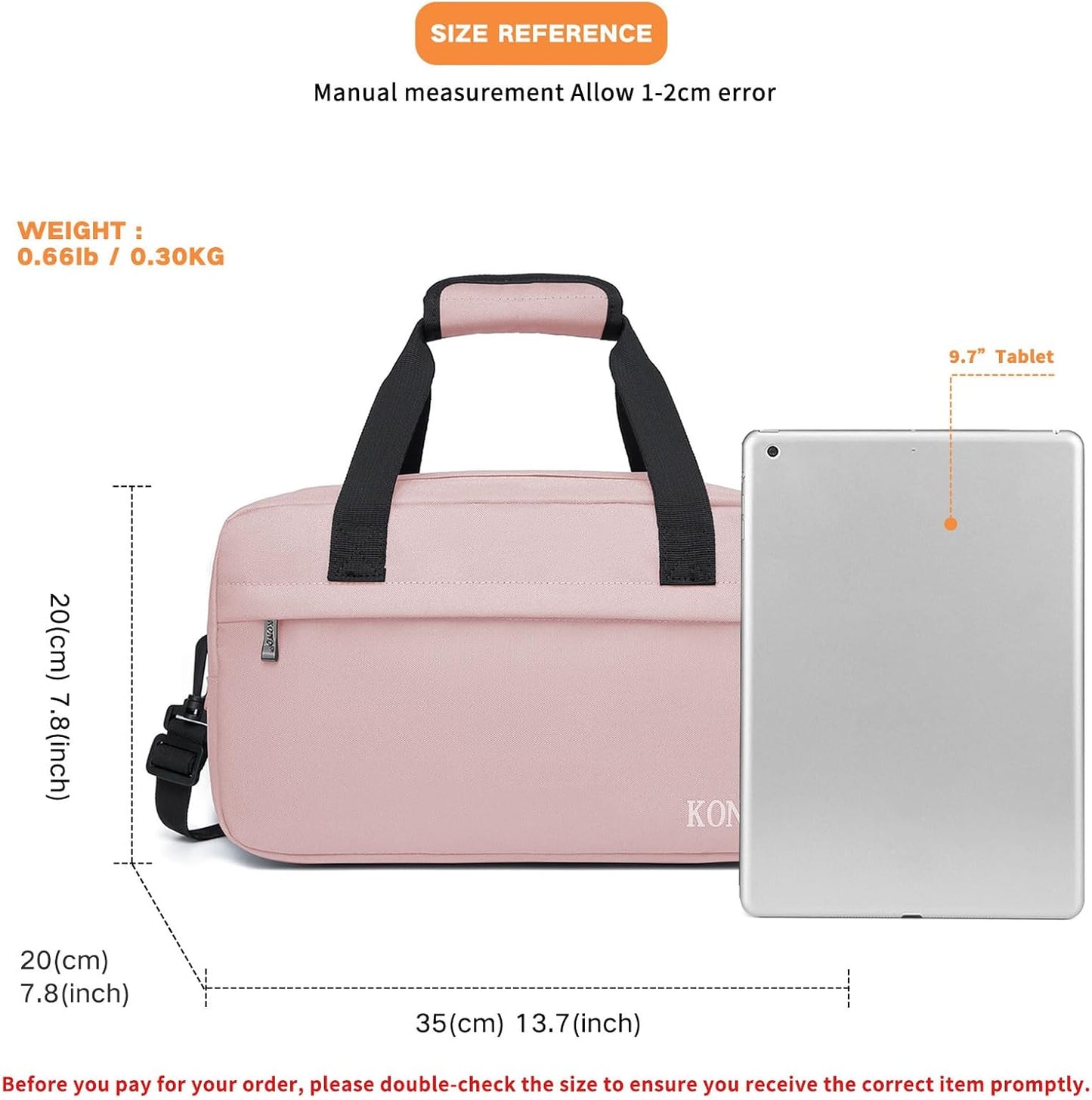 Kono Travel Duffel Bag 14L Under Seat Carry-on Bag Sports Tote Gym Bag Weekender Overnight Bags 13.78"x7.87"x7.87" Pink