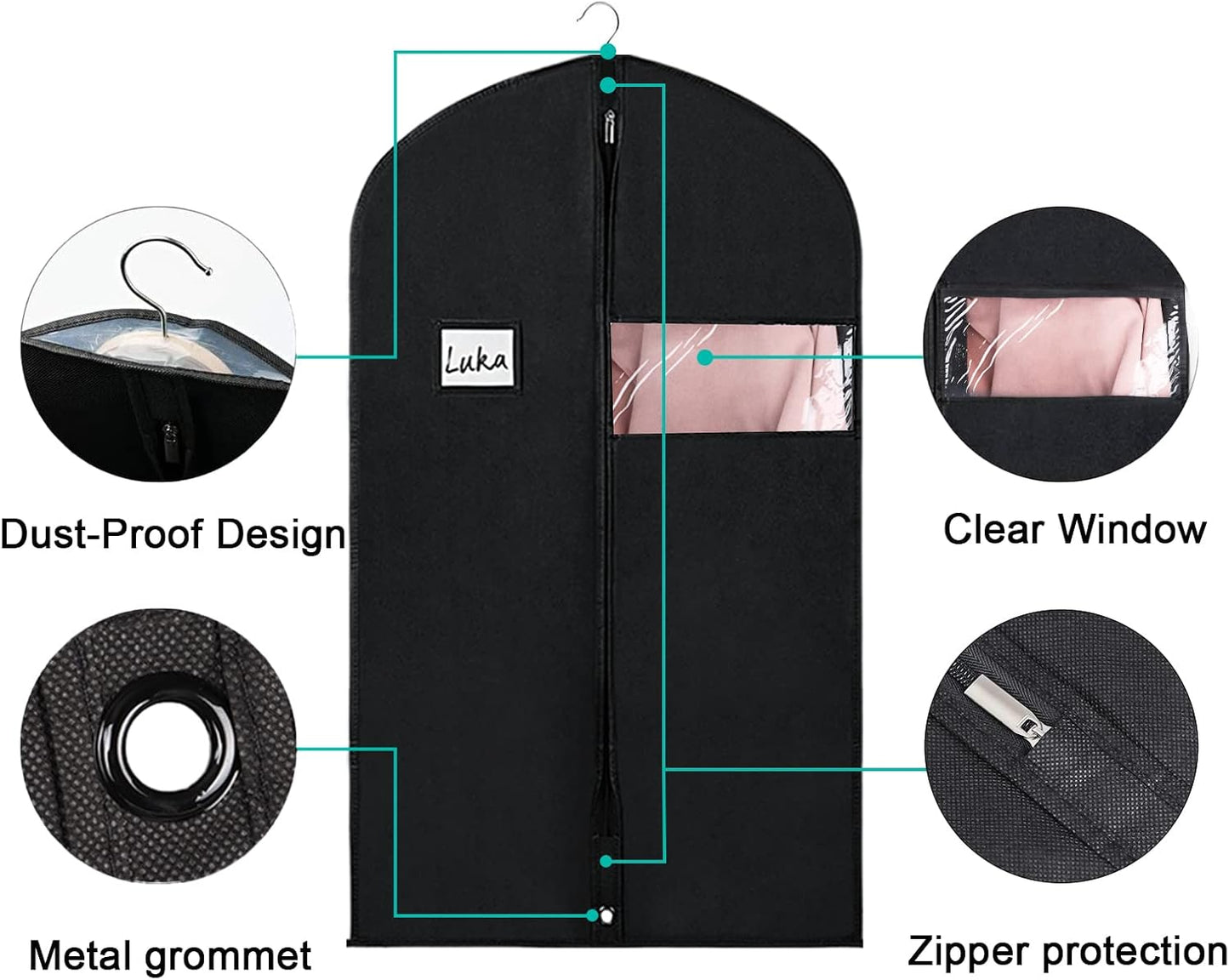 Univivi 16 Pack Suit Bags Garment Bag for Men Storage 40-inch Clothes Cover with Clear Window and