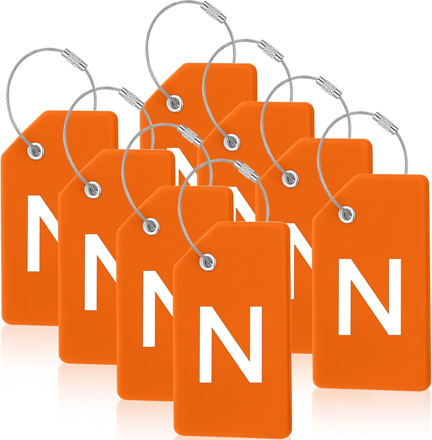 8 Pcs Initial Letter A-Z Luggage Tags Silicone Suitcase Instrument Tag with Name Card and Stainless Steel Loop(Letter N,Orange)