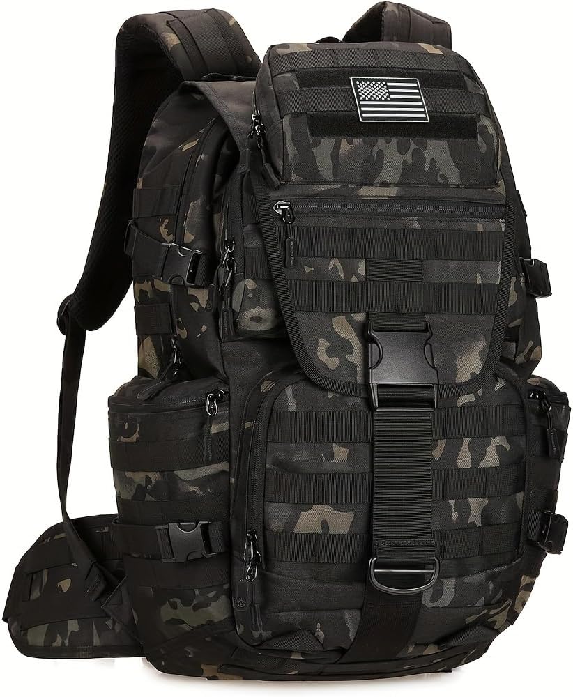 50L Military Tactical Backpack 3 Day Assault Pack Molle Daypack Hiking Backpack for Men and Women (Black Tie-Dye)