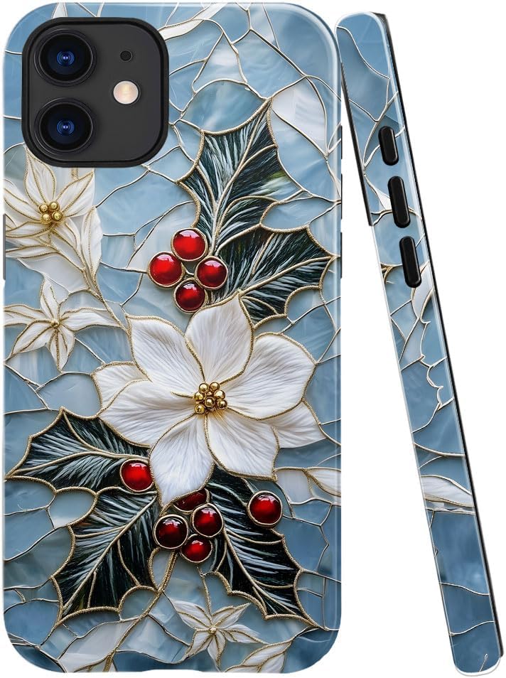 Case for iPhone 11 - Slim Fit Anti-Scratch Phone Case for Girl Women - Christmas Holly Elegant Winter Floral (Glossy)
